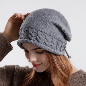 Beanies Women Winter Knit 1920 -talet Vintage Bucket Hat Round Brim Warm Fashion Solid Color Simple