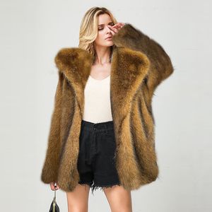 QNPQYX Novo Popular Casaco de Pele Faux Feminina Outono/Inverno Nova Moda Imitação de Pele Terno de Comprimento Médio Jaqueta Quente Jaqueta Feminina Inverno