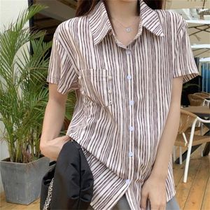 Women's Blouses Alien Kitty Retro OL Shirts Women Stripes Short Sleeve Summer Stylish 223 Comfortable Work Wear Loose Casual Blusas