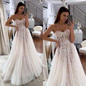 Line Vintage A Dresses For Bride Sweetheart Sequins Lace Wedding Dress Sweep Train Backless Long Designer Bridal Gowns