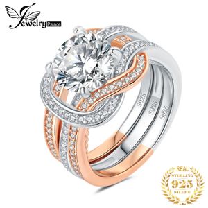 Solitaire Ring JewelryPalace 2pcs 925 Sterling Silver Wedding Engagement Ring for Woman Classic Cross Infinity 3ct Gemstone Ring Bridal Set 230626