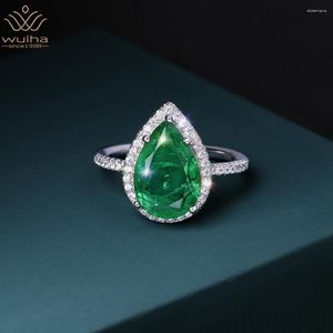 Anelli a grappolo WUIHA Vintage Solid 925 Sterling Silver Pear Cut 16 10MM Emerald Creato Moissanite Gemstone Wedding Ring per le donne Fine