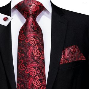 Papillon Borgogna Paisley 2023 Eleganti gemelli Hanky da uomo Cravatte di seta per uomo Festa di nozze Business Fashion Brand Hi-Tie