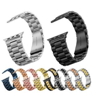 Pulseira de aço inoxidável para Apple Watch 42mm 38mm Series 3 2 1 Metal Watchband 3 Beads Link Bracelet Band para iWatch Series 4 5 6 Tamanho 40mm 44mm Series 7 8 Tamanho 41mm 45mm 49mm