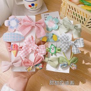 Hårtillbehör 7st/Set Korean Sweet Solid Color Bows Clip for Kids Girls Boutique Handgjorda hårnålar Barrettes huvudbonader