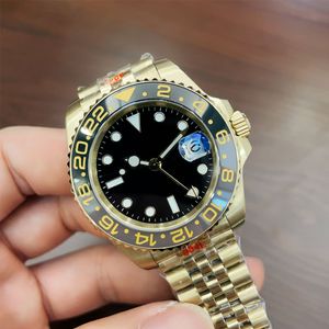 ST9 Steel Watch 스테인리스 풀 골드 블랙 다이얼 Cerachrom Bezel 3866 자동 이동 기계 GMT Jubilee Strap Men Belt Watches Wristwatches