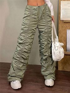 Women's Pants High Street 90s Drawstring Waist Ruched Parachute Women Korean Fashion Y2K Clothes Grunge Punk Cargo Wide Leg