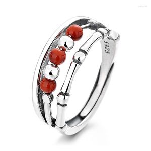 Anelli a grappolo 847FJZFSILVER Argento 925 Moda Trendy Fresh Regolabile South Agate Ball Bamboo Joint Ring per le donne Charm Wedding Jewelry