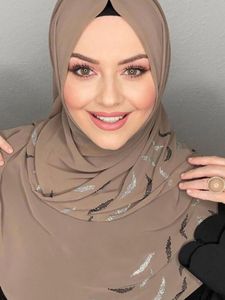 Хиджабы Шифон Хиджаб Со Стразами Лист Головной убор Мусульманские Женщины Модные Шарфы Исламская Одежда Дамы Фата Премиум Платок Алмаз 230626