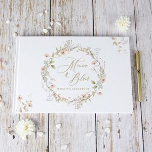 Other Festive Party Supplies Wedding Guestbook Flowers White 38 Sheets Personalized Guest Book Alternative for Wedding Decoration A4 Album Po Mariage Gift 230625
