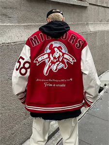 Herrenjacken Schwarz und Rot Nähte Design Brief Stickerei Y2K Mantel Retro Herren Baseball Bomber Muster Weiblich Hip Hop Street Style