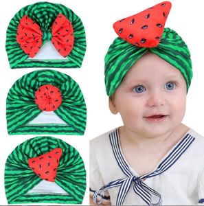 Baby tecknad vattenmelon mössa mössa söt spädbarn bowknot headwrap turban nyfödda bågar indisk hatt barn flicka pojke bonnet hattar hår tillbehör