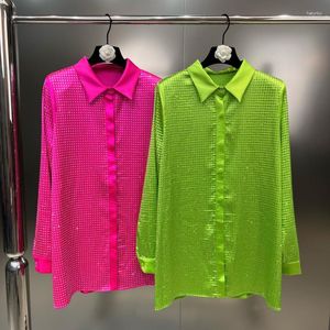 Women's Blouses PREPOMP 2023 Summer Collection Long Sleeve Turn Down Collar Rhinestone Diamonds Shirt Women Streetwear 503