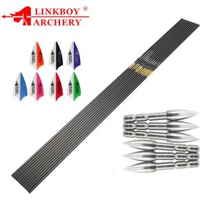 Yay Ok 12 adet Linkboy Karbon Oklar Şaft ID4.2mm 1.75 inç Plastik Kanatlar 80 Tahıl Noktaları Olimpik Yay Okçuluk ÇekimiHKD230626