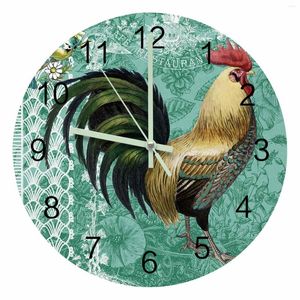 Orologi da parete Animale Gallo Orologio con puntatore luminoso verde retrò Ornamenti per la casa Rotondo Silenzioso Soggiorno Camera da letto Arredamento per ufficio