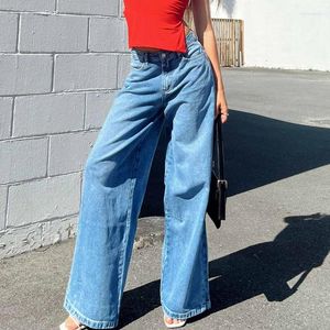 Kvinnors jeans kvinnor vintage baggy casual wide ben denim byxor fast färg hög midja raka byxor med fickor grunge streetwear