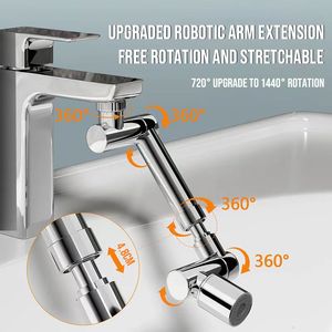 Bathroom Sink Faucets Universal 1440° Rotating Retractable Faucet Splash Filter Kitchen Washbasin Extender Bubbler Nozzle Robotic Arm 230625