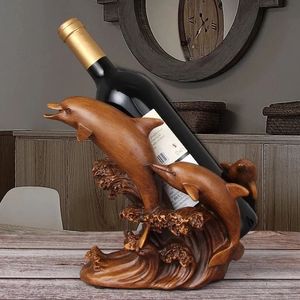 Portabottiglie da tavolo Artigianato creativo Resina Portabottiglie per vino rosso Cornice Delfino Decorazione della stanza Bovini Porcellana Figurine di animali 230625