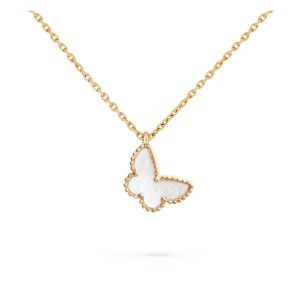 Markenschmuck18k Gold Kristall Diamant Schmetterling Anhänger Halskette Französische Luxusmarke V Klassische Halskette Modedesigner für Damen Herren Hochzeit Valentinstag GIF