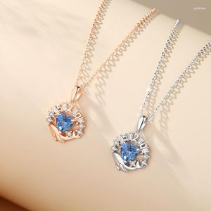 Pendant Necklaces Cute 520 Whale Necklace Blue Heart Crystal Choker Link Chain Jewelry Couple Accessories White Gold Rose Color