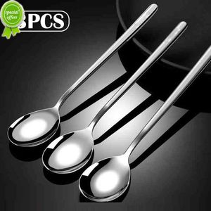 New 3pcs Korean Stainless Steel Fork Spoon Long Handle Chopsticks Thicken Dinnerware Tableware Non-slip Dessert Ice Cream Spoon