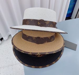 Spring summer new Presbyterian belt flat top wide brimmed straw hat Sun hat Sun hat beach top hat ins wind casual