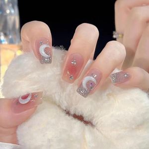 False Nails 1 Set Fake Ins Style Sweet Paste Elegant Faux Diamond Press On Nail Salon