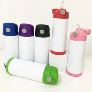 UPS 12oz babyflaska DIY sublimering Flip Top Bottle Straight Tumbler Kids Milk Cup rostfritt stål Vakuumkoppar för nyårsgåvor 6.26