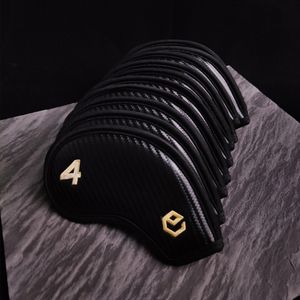 Andra golfprodukter EP Golf Iron Head Covers Black Carbon Structure Hållbar PU Läder Fit 10-stycken Set Classic Club Covers 230625