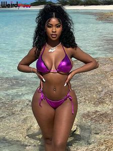 Women's Swimwear Weird Puss Beach Style Women Bikini 2Piece Set Solid Sexy Halter Bra+Bandage Briefs Summer Vacation Party Matching Swimsuits J230506