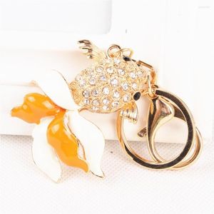 Keychains Lovely Goldfish Fish Charm Arrival Crystal Rhinestone Pendant Purse Bag Key Ring Chain Creative Birthday Friend Gift