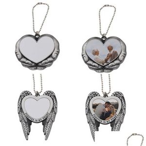 Party Favor SubliMation Car Charm Pendants Valentines Day Ornament Heart in Hands Blanks For Heat Press JN26