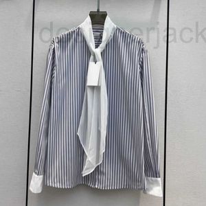 Women's Blouses & Shirts Designer Cotton Women Tops Crop Top With Letter Buttons Runway High End Luxury Brand Dress Striped Scarves Collar Shirt Blouse Y8VQ