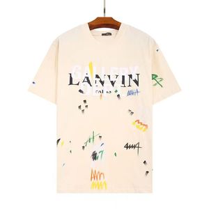 Camisetas de manga curta com tinta spray de graffiti pintadas à mão para homens e mulheres Designer 2lanvin T-shirt1111
