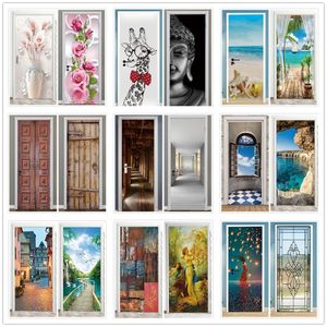 Other Decorative Stickers Landscape Door Stickers 3D Removable Vinilos Para Puertas Adhesive Wallpaper Art Murals for Doors Bibliotheque Modern Home Decor 230626