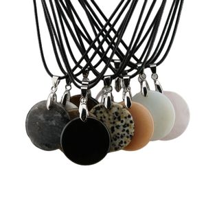 30mm Circular Shape Gemstone Pendant Necklace Olika olika Crystal Gemstone Pendant -halsband med svart repkedja