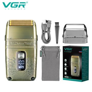 Shavers VGR Electric Ghaver Professionalna golarka metalowa brata Titanium Blade Triple Foil Golarka do łysej głowy LED wyświetlacza V335