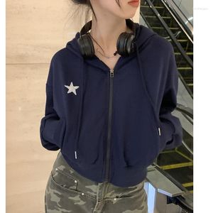 Frauenjacken Frauen tragen Coat American Retro Design Sinn Schlanker fit grau Pentagramm Kurzer Kontrast süßes cooles Mädchen Reißverschluss Langarmed