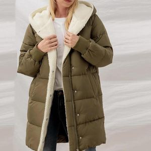 여자 트렌치 코트 2023 여자 다운 파카 겨울 재킷 단색 두꺼운 슬림 코트 패션 후드 면화 외곽웨어 긴 여자