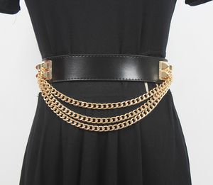 Belly Chains Belts Women's Runway Fashion Genuine Leather Chain Elastic Cummerbunds Female Dress Corsets Waistband Belts Decoration Wide Belt R1280 230626