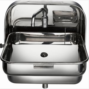 Lavello pieghevole in acciaio inox con rubinetto integrato per roulotte e camper GR-595