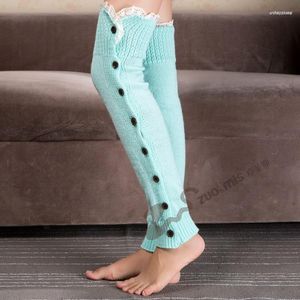 Kadın Çorap Kış Yün Çorap Noel Dantel Overknee Çizme Seti Tek Düz Düğme Yetişkin Bacak Örtüsü Isıtıcıları 3 çift/grup