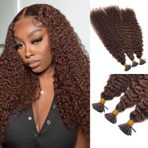 Mörkbrun Curly I Tipshårförlängning Remy Kinky Curly Microlinks Pre Bonded Itip Hair Extensions 100g