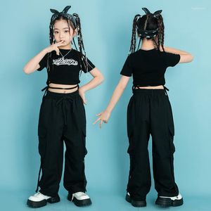 Scene Wear Kids Street Outfits Teenage Hip Hop Clothing Crop Tank Tshirt Black Cargo Pants For Girls Cool Jazz Dance Costume Clothes