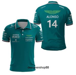 Sportwagen-Team-Fans Herren-T-Shirts Polos für Aston Martin 14 Alonso Fahrer 2023 F1 Racing Motorsport Sport-Poloshirt Grün verblasst nicht atmungsaktiv KNK4