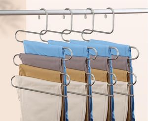 Organisation 4er-Pack Hosenbügelständer mit mehreren Hosen für die Schrankorganisation, 5-lagige Kleiderbügel in Edelstahlform für platzsparende Aufbewahrung