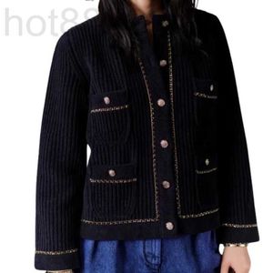 Women's Sweaters Designer Cotton Knits Tops with Metal Chain Girls Milan Runway Crop Top Shirt High End Custom Long Sleeve Stretch Cardigan Jacket 8382