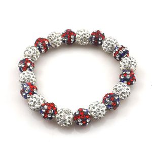 Bracelets Fashion UK Flag Bracelet Rhinestone Disco Ball Beaded Stretchy Bracelets 5pcs/Lot