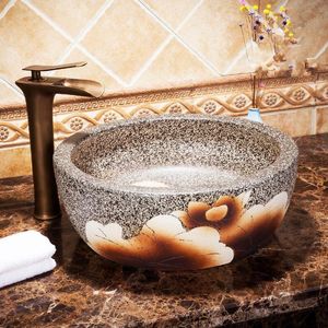 Lotus stamp Europe Style Counter Top porcelain wash basin bathroom sinks ceramic washbasin sink Qmtqm