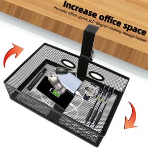 Storage Drawers 360 Rotating Under Desk Drawer Box Hidden Organizer Metal Basket with Cable Hole Concealed Rack No Punch 230625